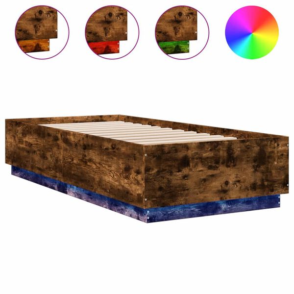 vidaXL Estructura de cama con luces LED madera roble ahumado 90x200 cm
