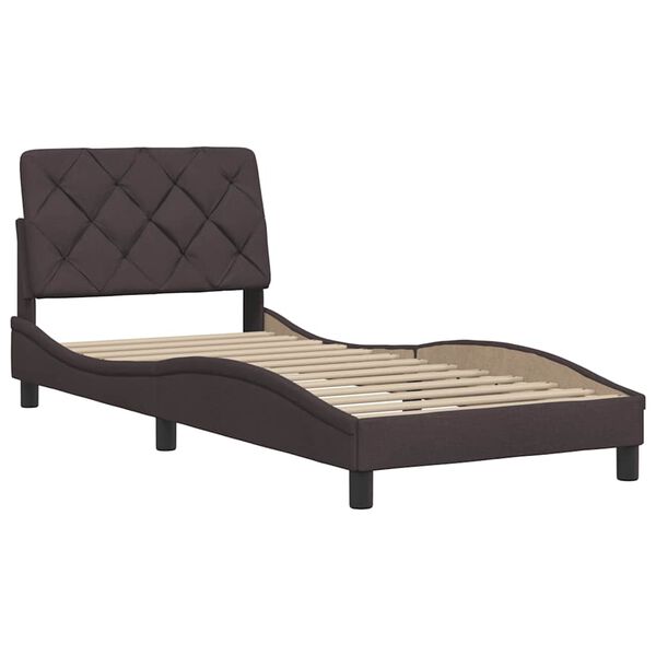 vidaXL Estructura de cama sin colch&oacute;n tela marr&oacute;n oscuro 90x190 cm