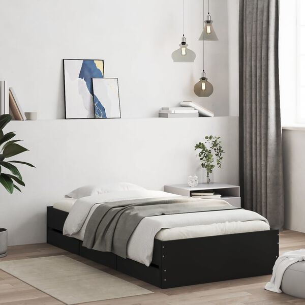 vidaXL Cama con cajones madera de ingeniería negro 90x190 cm