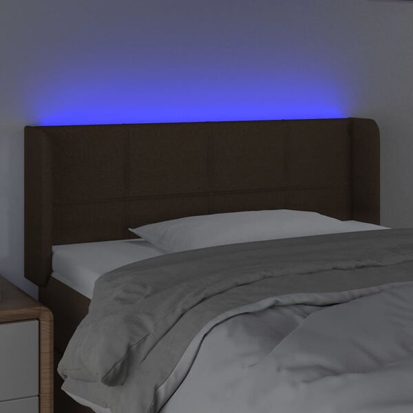 vidaXL Cabecero con LED de tela marr&oacute;n oscuro 83x16x78/88 cm