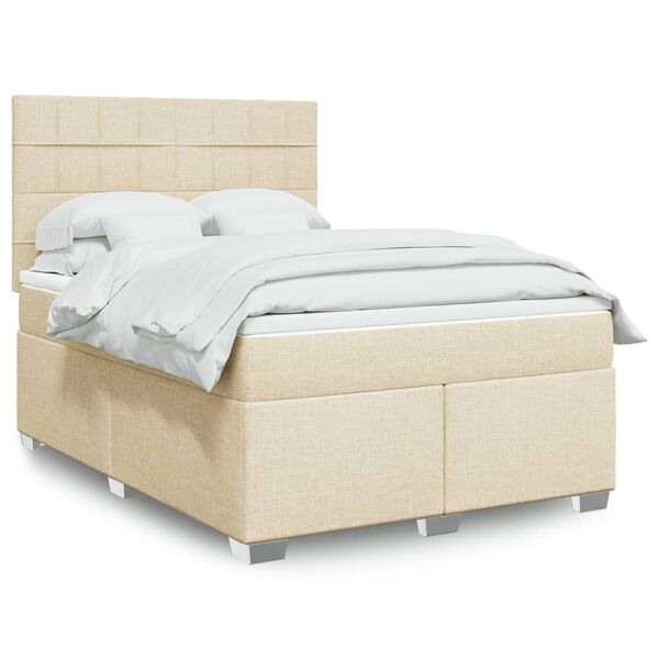 vidaXL Cama box spring con colch&oacute;n tela color crema 140x200 cm