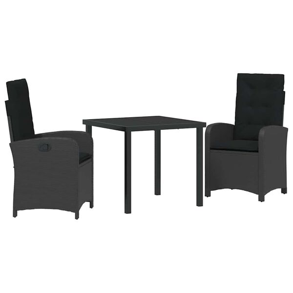 vidaXL Conjunto de Comedor de Jard&iacute;n 3 pcs Negro rat&aacute;n sint&eacute;tico