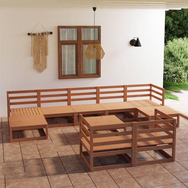 vidaXL Juego muebles de jard&iacute;n 10 pzas madera maciza pino marr&oacute;n miel