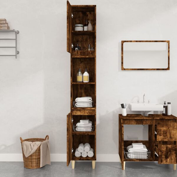 vidaXL Armario de baño madera contrachapada roble ahumado 30x30x190 cm
