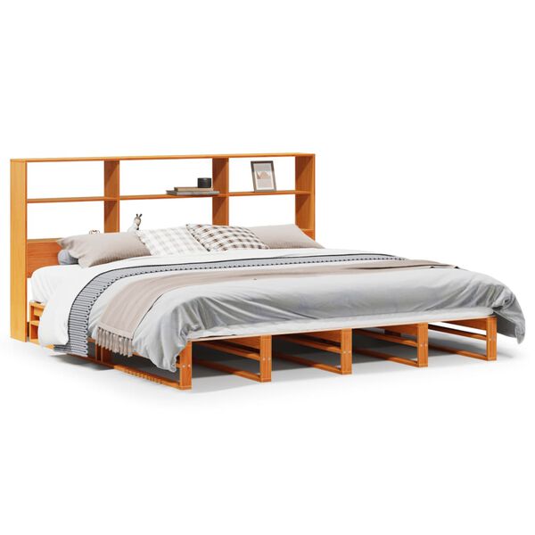 vidaXL Cama con estanter&iacute;a sin colch&oacute;n madera maciza marr&oacute;n 200x200 cm
