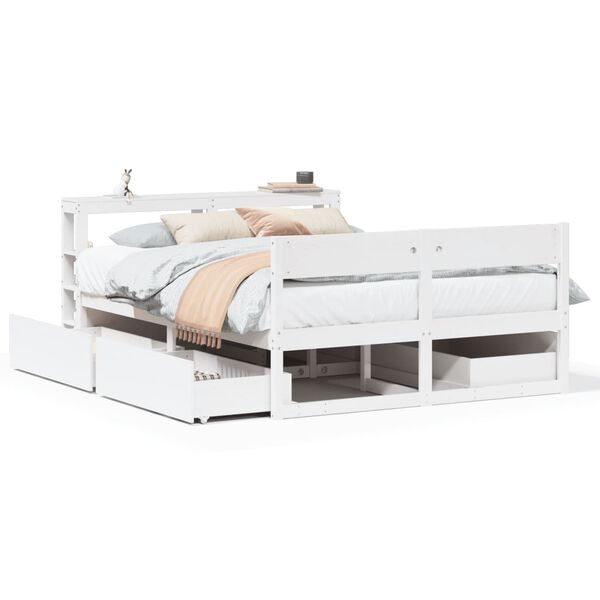 vidaXL Estructura de cama sin colch&oacute;n madera de pino blanco 135x190 cm