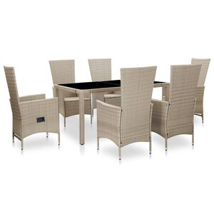vidaXL Set comedor de jard&iacute;n 7 piezas y cojines rat&aacute;n sint&eacute;tico beige