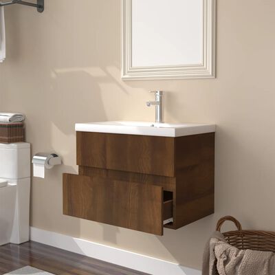 vidaXL Mueble de baño con lavabo madera contrachapada marrón roble