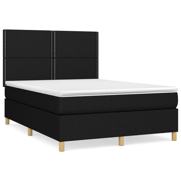 vidaXL Cama box spring con colch&oacute;n tela negro 140x200 cm