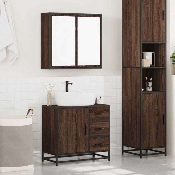 vidaXL Set de muebles baño 2 pzas madera contrachapada marrón roble