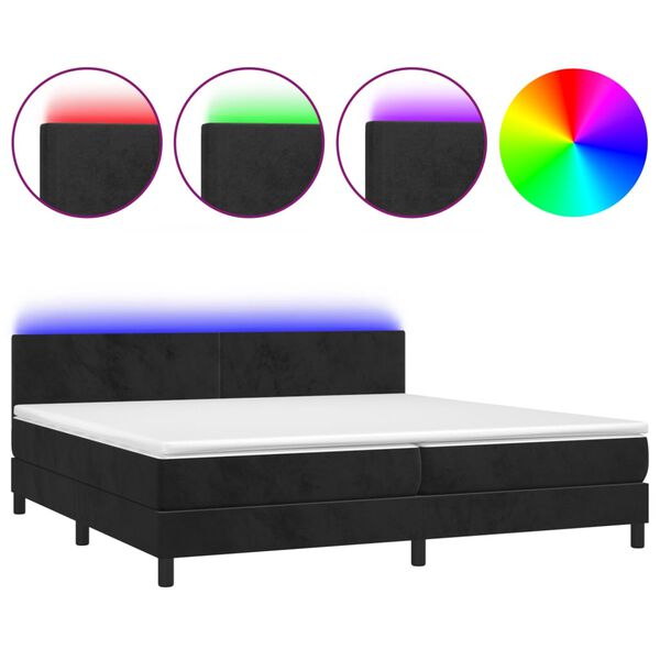 vidaXL Cama box spring colch&oacute;n y LED terciopelo negro 200x200 cm