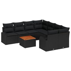 vidaXL Conjunto de sof&aacute;s de jard&iacute;n 9 pcs Negro rat&aacute;n sint&eacute;tico