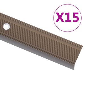 vidaXL Perfiles de pelda&ntilde;os forma de L 15 uds aluminio marr&oacute;n 134 cm