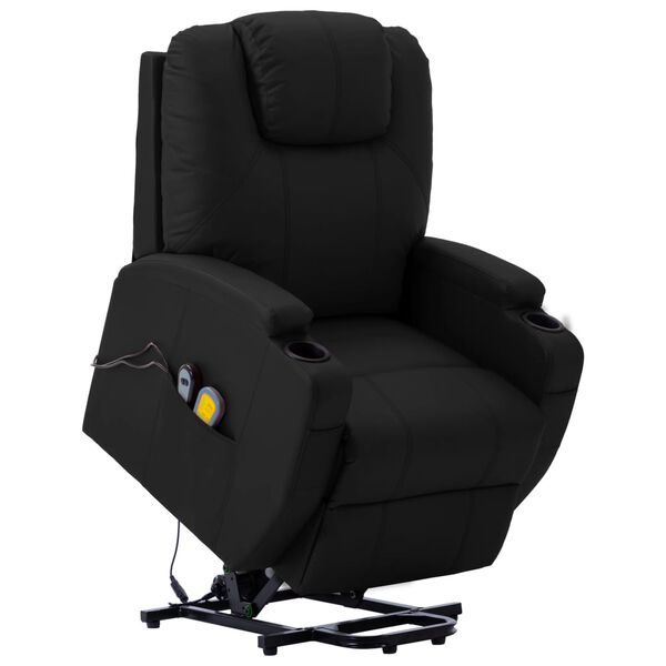 vidaXL Sillón de masaje elevable cuero sintético negro