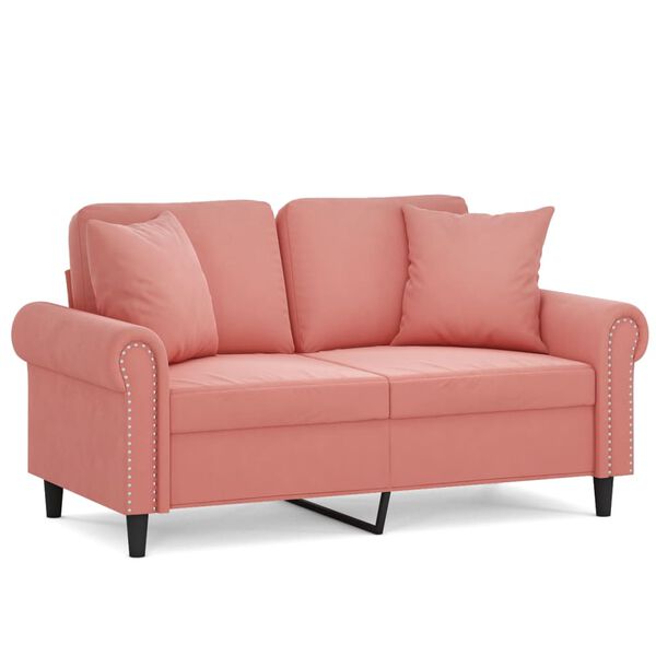 vidaXL Sof&aacute; 2 plazas almohadas y cojines terciopelo rosa 120 cm
