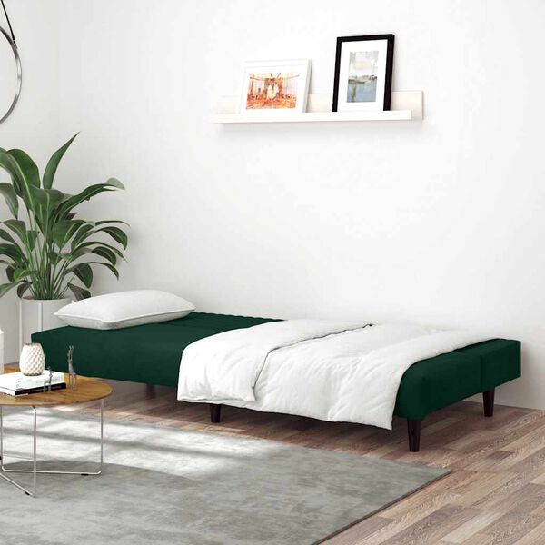 vidaXL Sof&aacute; cama de 2 plazas terciopelo verde oscuro