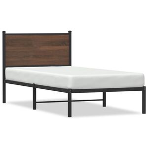 vidaXL Estructura de cama sin colch&oacute;n metal marr&oacute;n roble 90x190 cm
