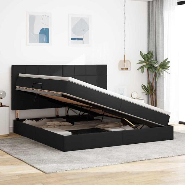 vidaXL Cama con almacenamiento y colch&oacute;n Negro 200 x 200 cm Poli&eacute;ster