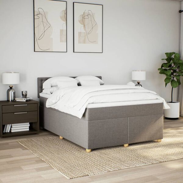 vidaXL Cama box spring con colch&oacute;n tela gris taupe 140x200 cm