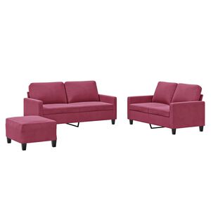 vidaXL Juego de sof&aacute;s con cojines 3 piezas terciopelo rojo tinto
