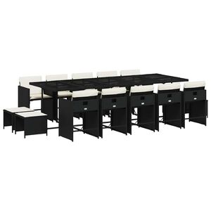 vidaXL Set comedor de jard&iacute;n con cojines 15 pzas rat&aacute;n sint&eacute;tico negro