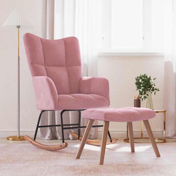 vidaXL Silla mecedora con reposapi&eacute;s terciopelo rosa