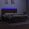 vidaXL Cama box spring colch&oacute;n luces LED tela marr&oacute;n oscuro 200x200 cm