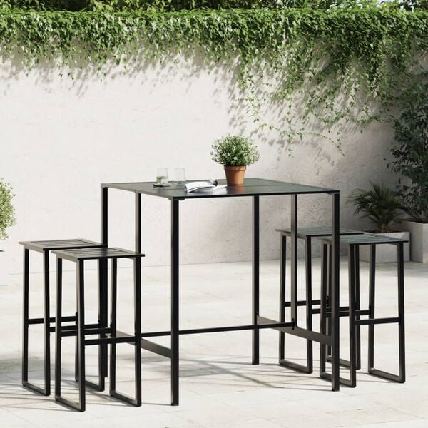 vidaXL Juego de mesa alta y taburetes de jard&iacute;n 5 piezas acero negro