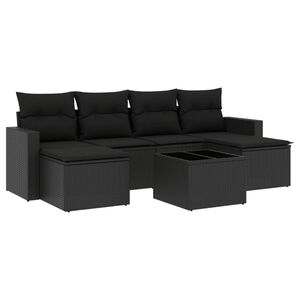 vidaXL Set de comedor de jard&iacute;n 7 pzas y cojines rat&aacute;n sint&eacute;tico negro