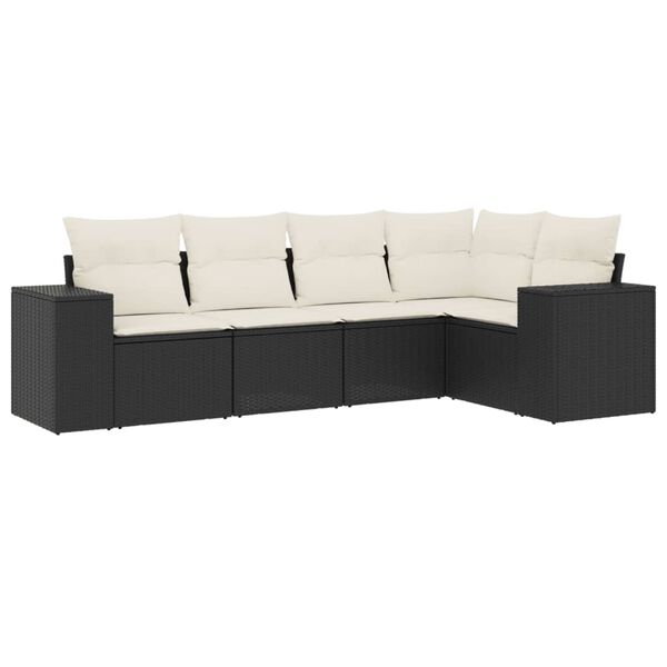 vidaXL Set de muebles de jard&iacute;n 5 pzas y cojines rat&aacute;n sint&eacute;tico negro