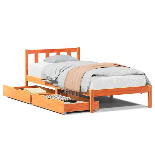 vidaXL Estructura de cama sin colch&oacute;n madera maciza marr&oacute;n 75x190 cm