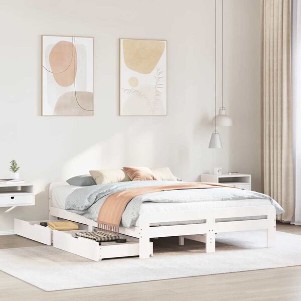 vidaXL Estructura de cama sin colch&oacute;n madera de pino blanca 140x190 cm