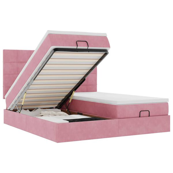 vidaXL Estructura de cama otomana colchones terciopelo rosa 200x200cm