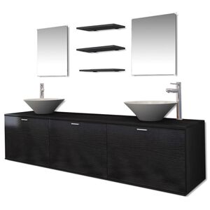 vidaXL Conjunto de muebles de ba&ntilde;o con lavabo y grifo 10 piezas negro
