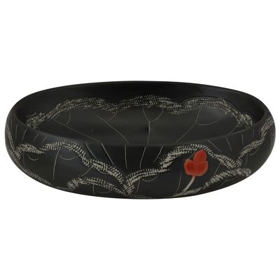 vidaXL Lavabo sobre encimera ovalado cerámica negro 59x40x15 cm