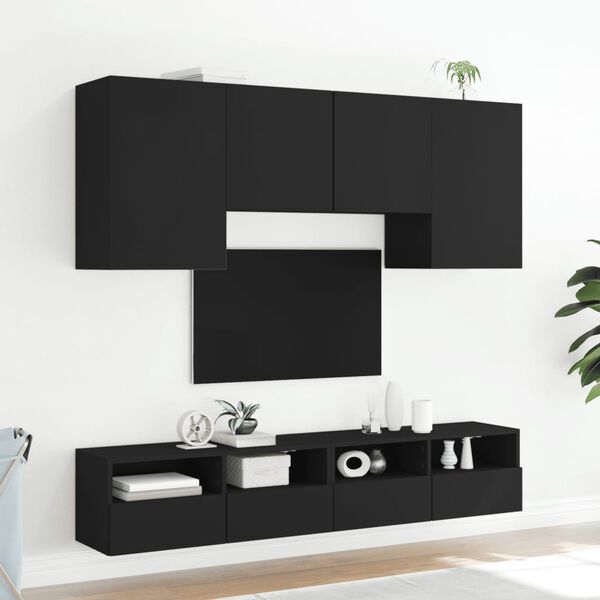 vidaXL Muebles de TV de pared 5 piezas madera de ingenier&iacute;a negro