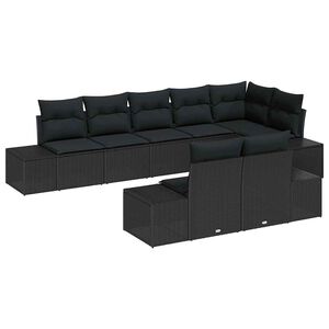 vidaXL Conjunto de sof&aacute;s de jard&iacute;n 8 pcs Negro Polirat&aacute;n
