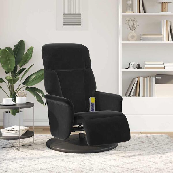 vidaXL Sill&oacute;n reclinable de masaje con reposapi&eacute;s terciopelo negro
