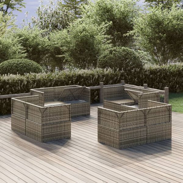 vidaXL Sof&aacute;s de esquina de jard&iacute;n 8 uds rat&aacute;n PE gris 57x57x56 cm