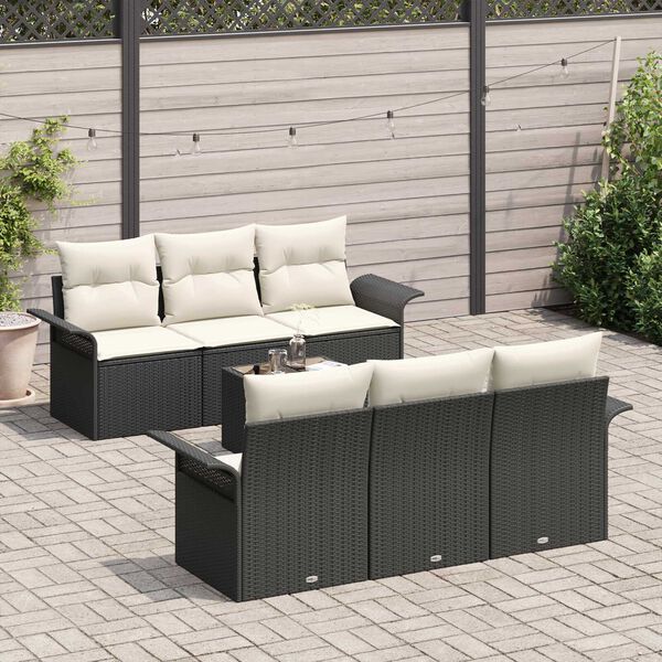 vidaXL Conjunto de sof&aacute;s de jard&iacute;n 7 pcs Negro y crema rat&aacute;n sint&eacute;tico