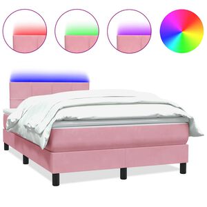 vidaXL Cama box spring con colch&oacute;n y LED terciopelo rosa 120x220 cm