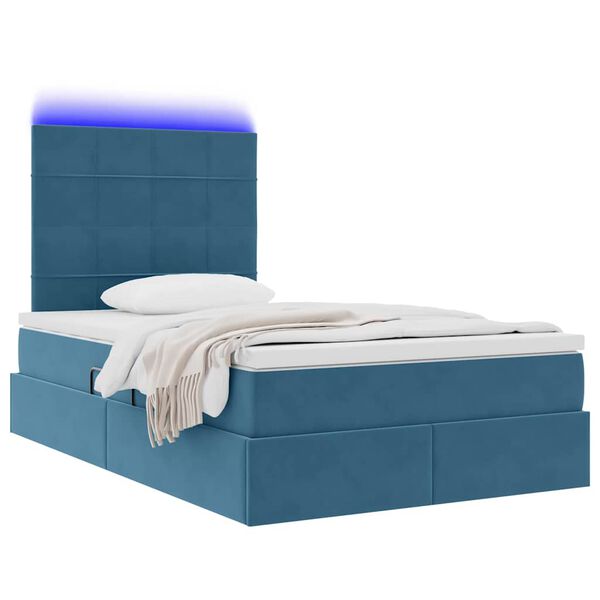 vidaXL Cama con almacenamiento y LED con LED Azul Oscuro 120 x 200 cm