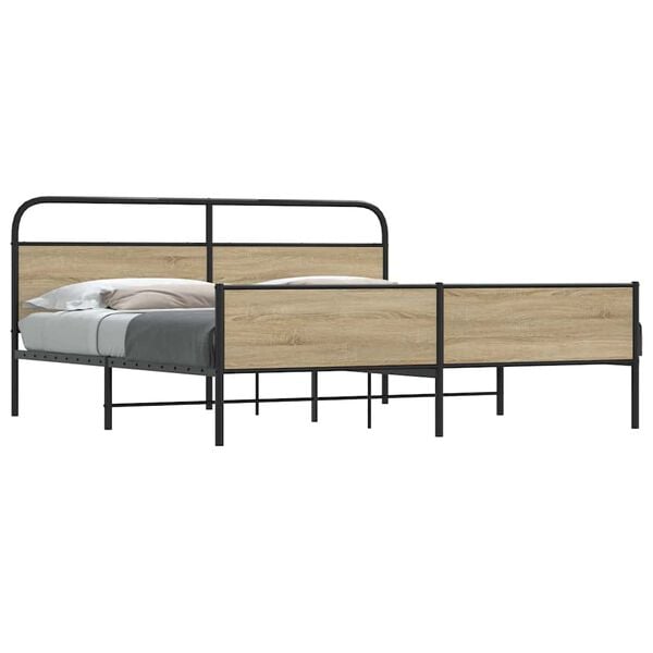 vidaXL Estructura de cama sin colch&oacute;n metal roble ahumado 183x213 cm
