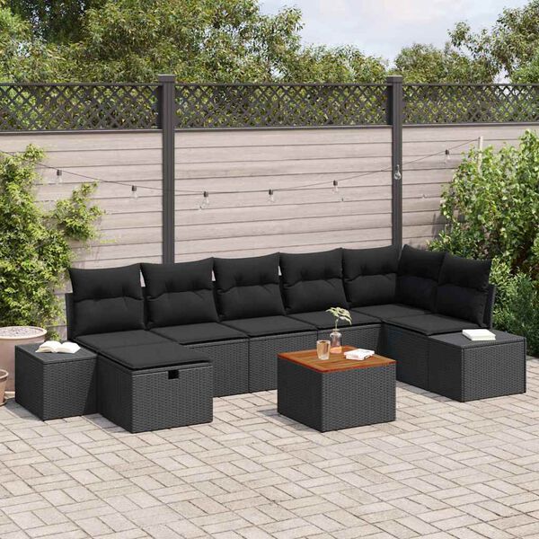 vidaXL Conjunto de sof&aacute;s de jard&iacute;n 8 pcs Negro rat&aacute;n sint&eacute;tico