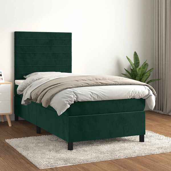 vidaXL Cama box spring con colch&oacute;n terciopelo verde oscuro 100x200 cm