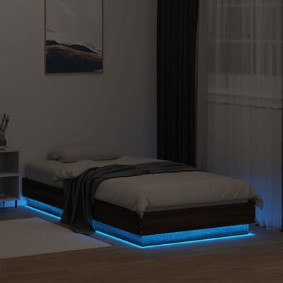 vidaXL Estructura de cama con luces LED marrón roble 75x190 cm