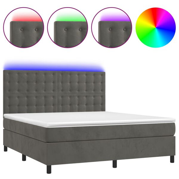 vidaXL Cama box spring colch&oacute;n y LED terciopelo gris oscuro 160x200 cm