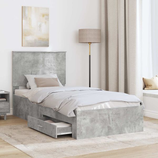 vidaXL Estructura de cama con cajón Gris Concreto y Plata 75 x 190 cm