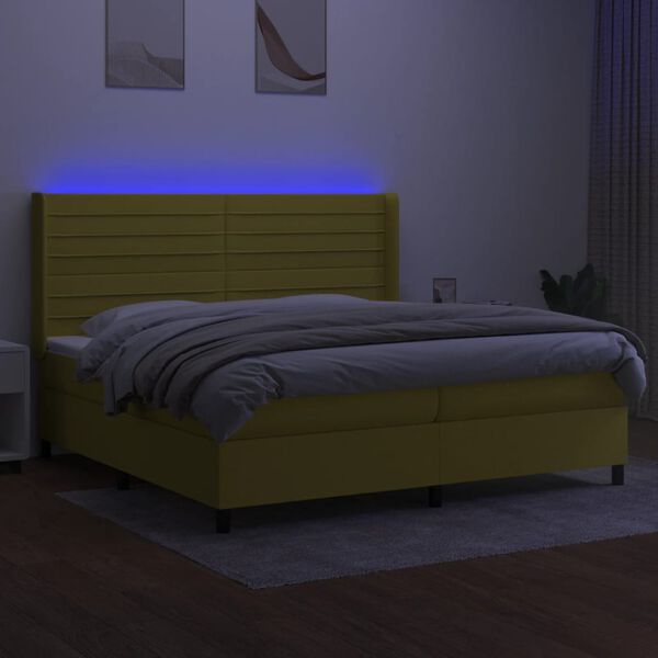 vidaXL Cama box spring colch&oacute;n y luces LED tela verde 200x200 cm