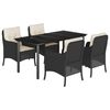 vidaXL Set de muebles jard&iacute;n 5 pzas con cojines rat&aacute;n sint&eacute;tico negro